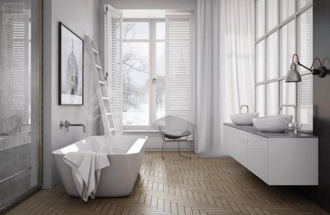 Белая ванная комната в скандинавском стиле