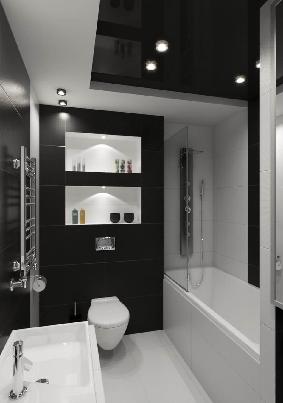 Фото — 26 Интерьер ванной в черно-белых тонах